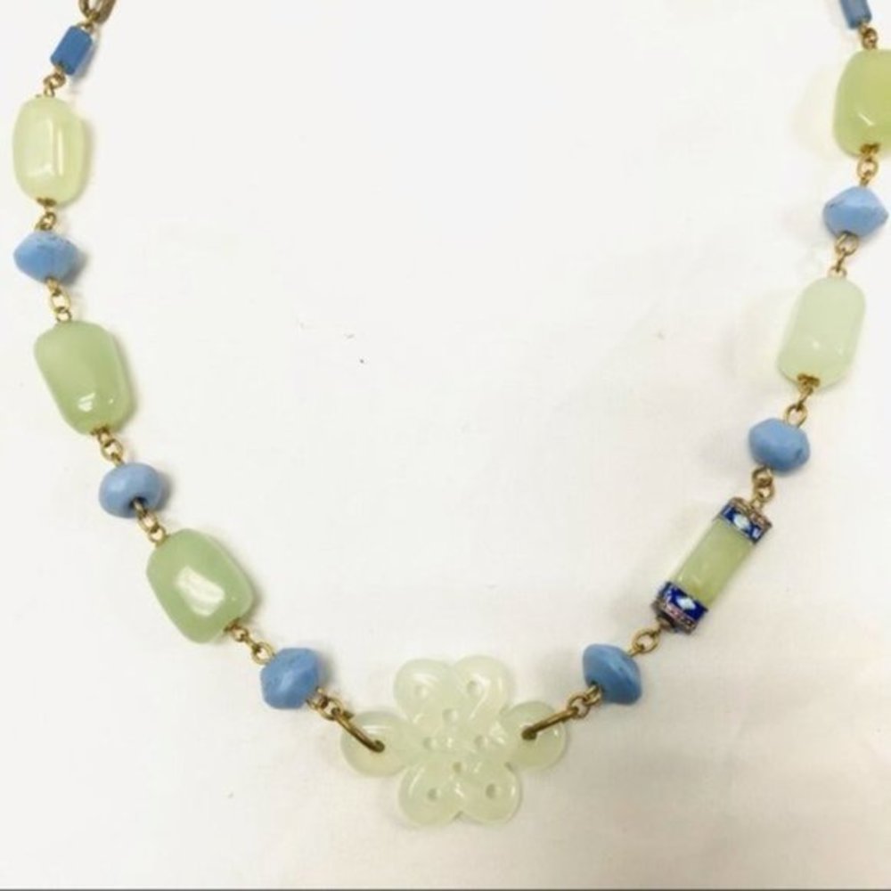 JAN MICHAELS 30” BEAUTIFUL ORIGINAL NECKLACE STONE GLASS CHUNKY BEADS GREEN BLUE